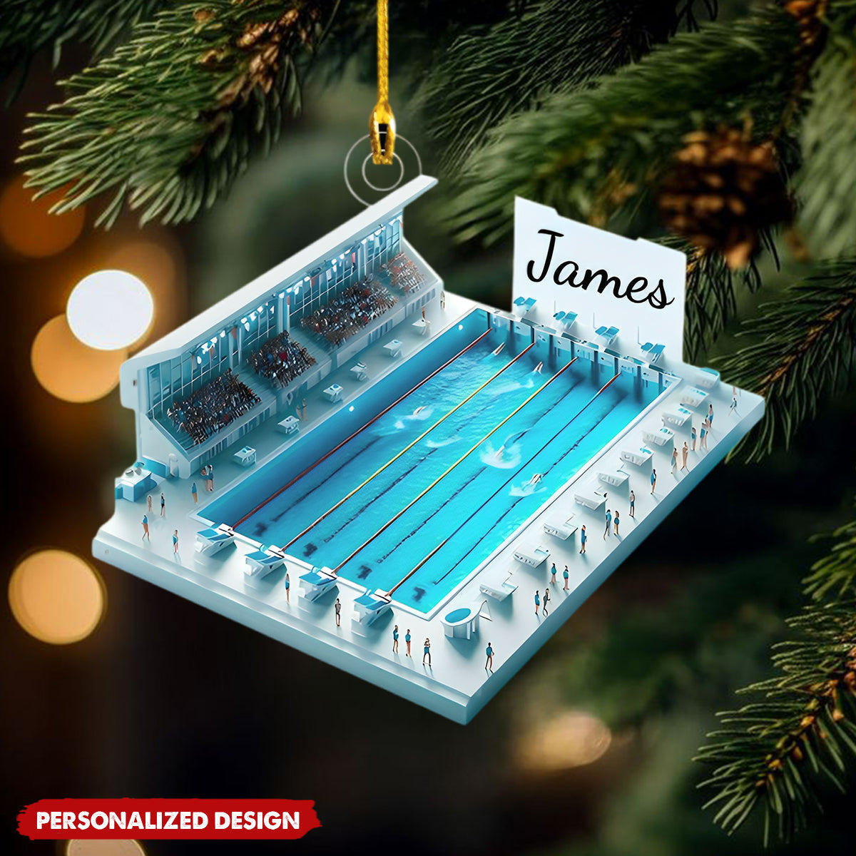 Swimming Pool Ornament, Custom Name Acrylic Ornament