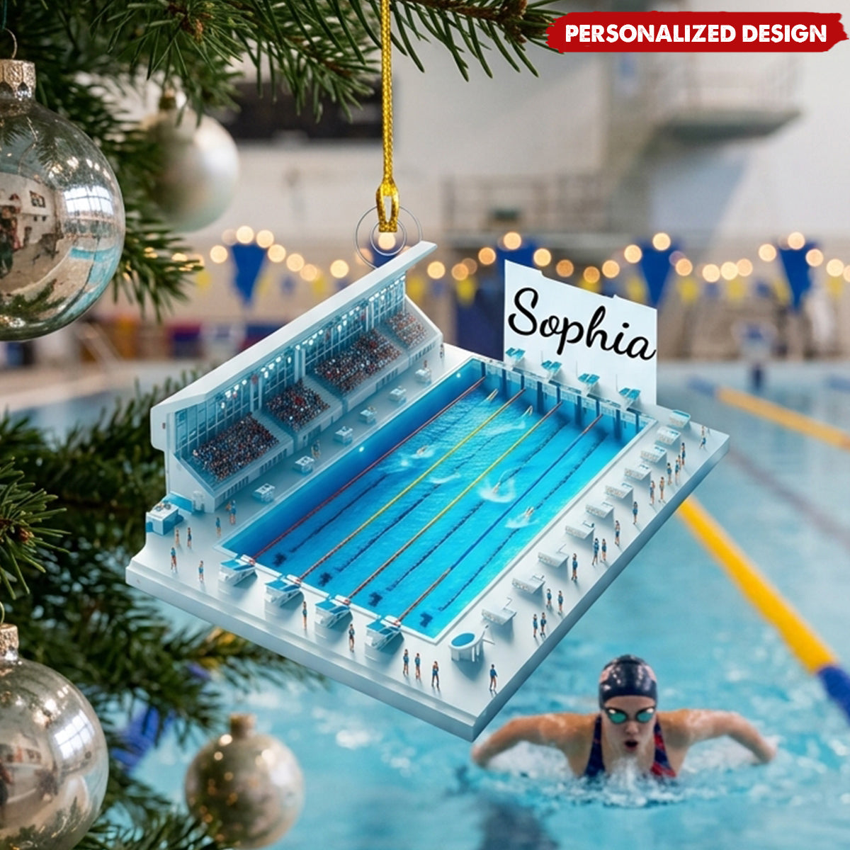 Swimming Pool Ornament, Custom Name Acrylic Ornament