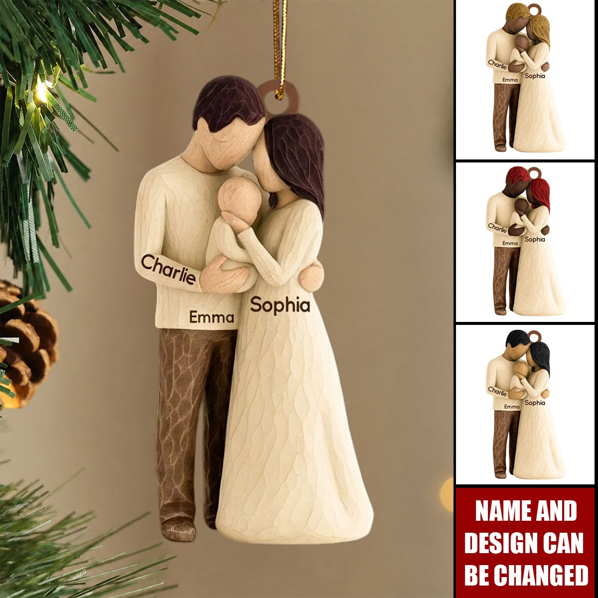 Our First Christmas As Family Of Three Custom Year - Christmas Tree Keepsake For New Parents