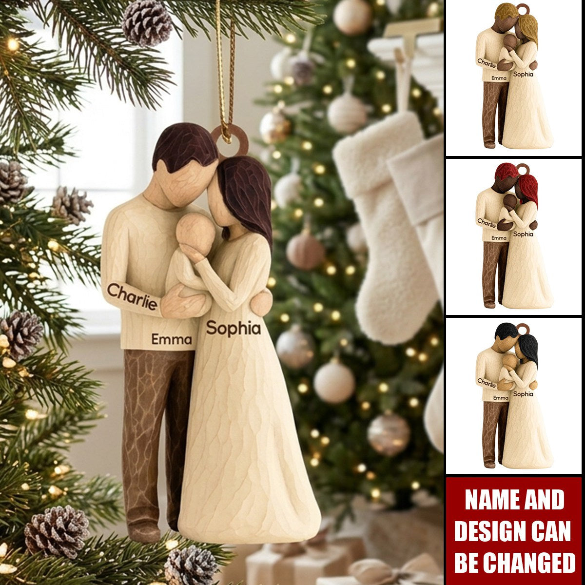 Our First Christmas As Family Of Three Custom Year - Christmas Tree Keepsake For New Parents