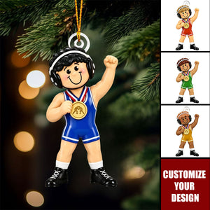 Wrestling Boy Champion - Personalized Acrylic Ornament