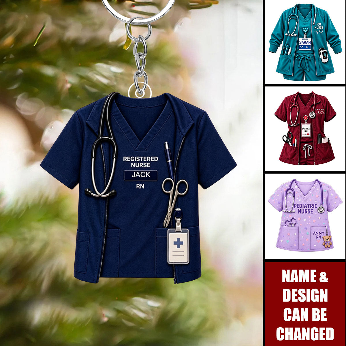 Personalized Nurse Scrubs Acrylic  Keychain, Custom Name Medical Uniform