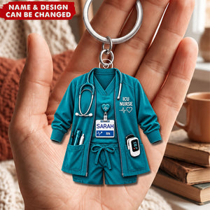 Personalized Nurse Scrubs Acrylic  Keychain, Custom Name Medical Uniform