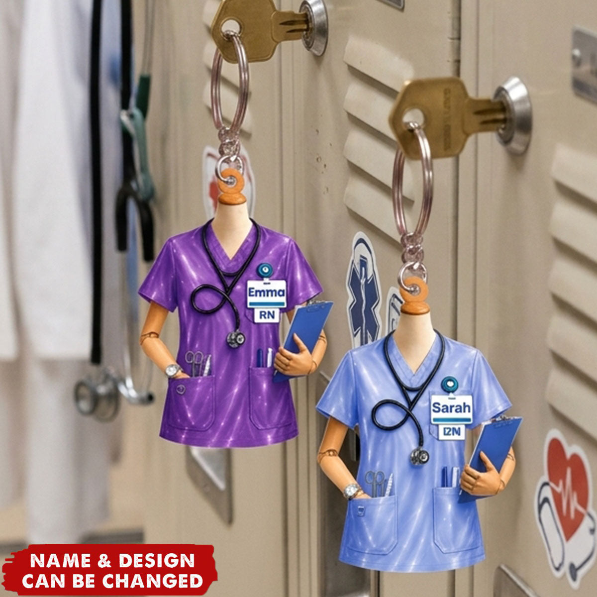 Personalized V-Neck Nurse Shirt Keychain, Custom Name Nurse Uniform Acrylic Keychain