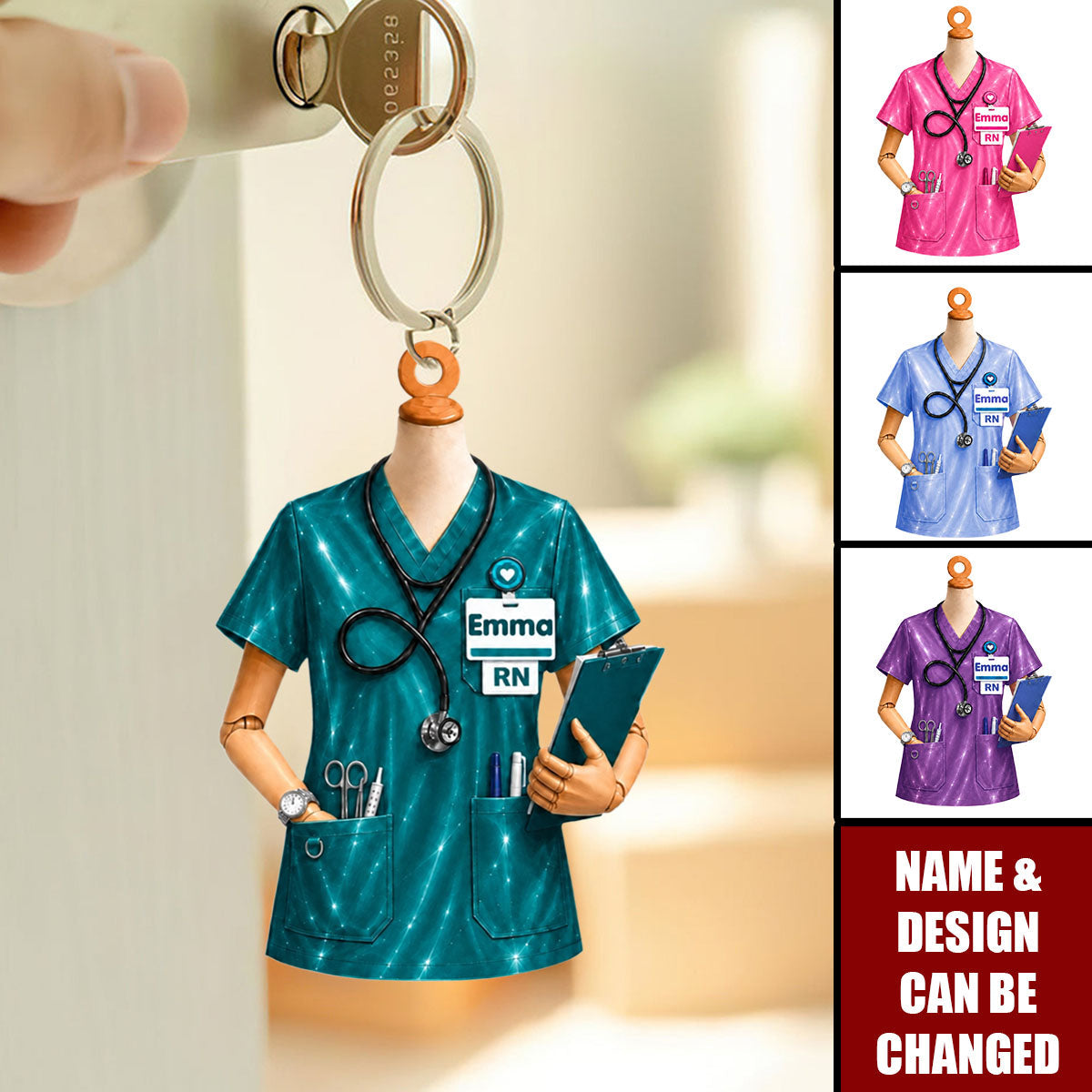 Personalized V-Neck Nurse Shirt Keychain, Custom Name Nurse Uniform Acrylic Keychain