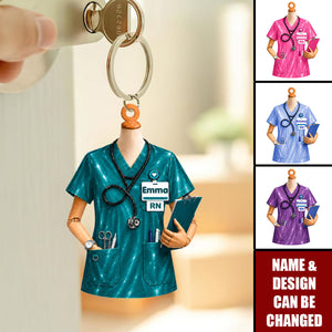 Personalized V-Neck Nurse Shirt Keychain, Custom Name Nurse Uniform Acrylic Keychain