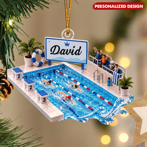 Personalized Swimmer Christmas Ornament - Custom Name Acrylic Swimming Pool Decor