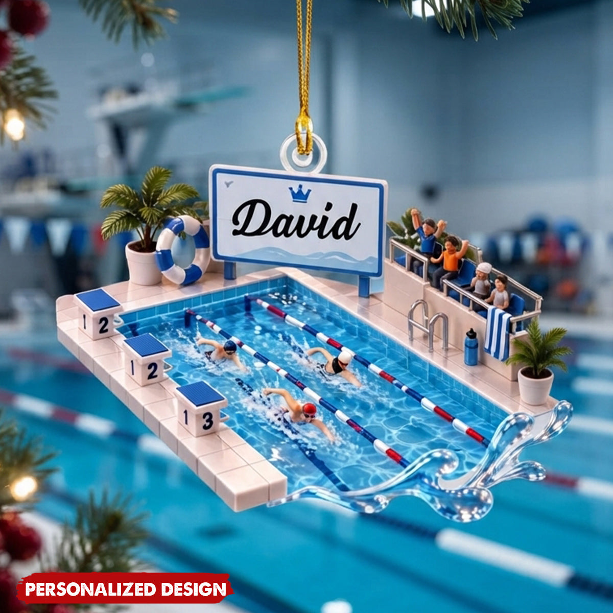 Personalized Swimmer Christmas Ornament - Custom Name Acrylic Swimming Pool Decor