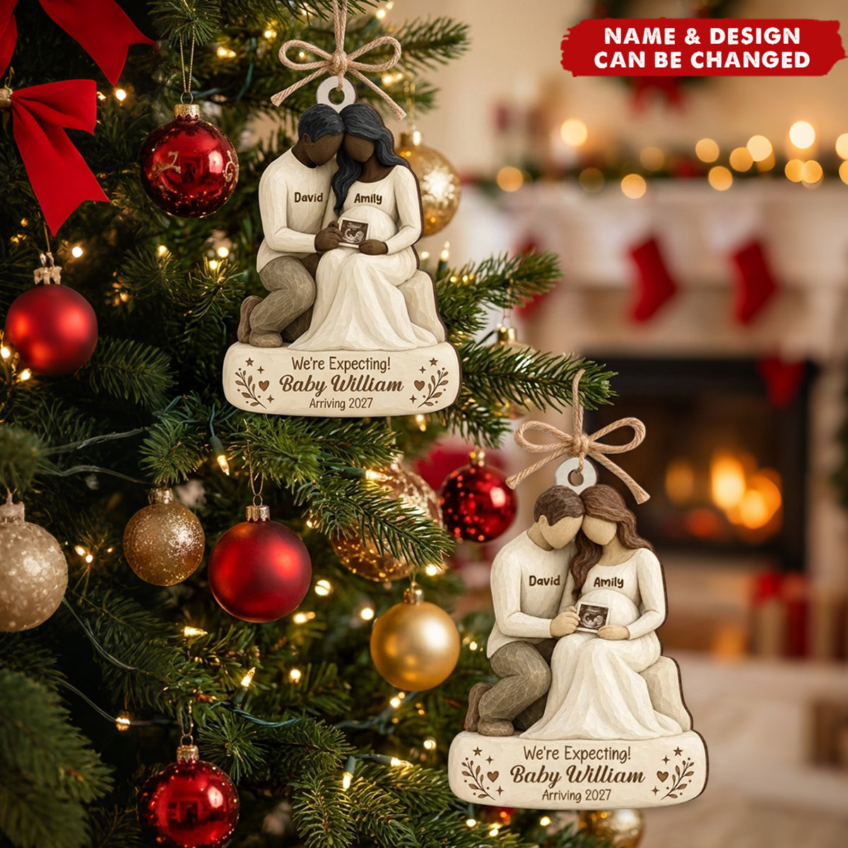We're Expecting Baby Arriving - Personalized Wooden Ornament