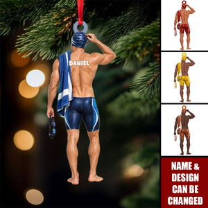 Personalized Swimmer Christmas Ornament, Custom Name Swimming Gift