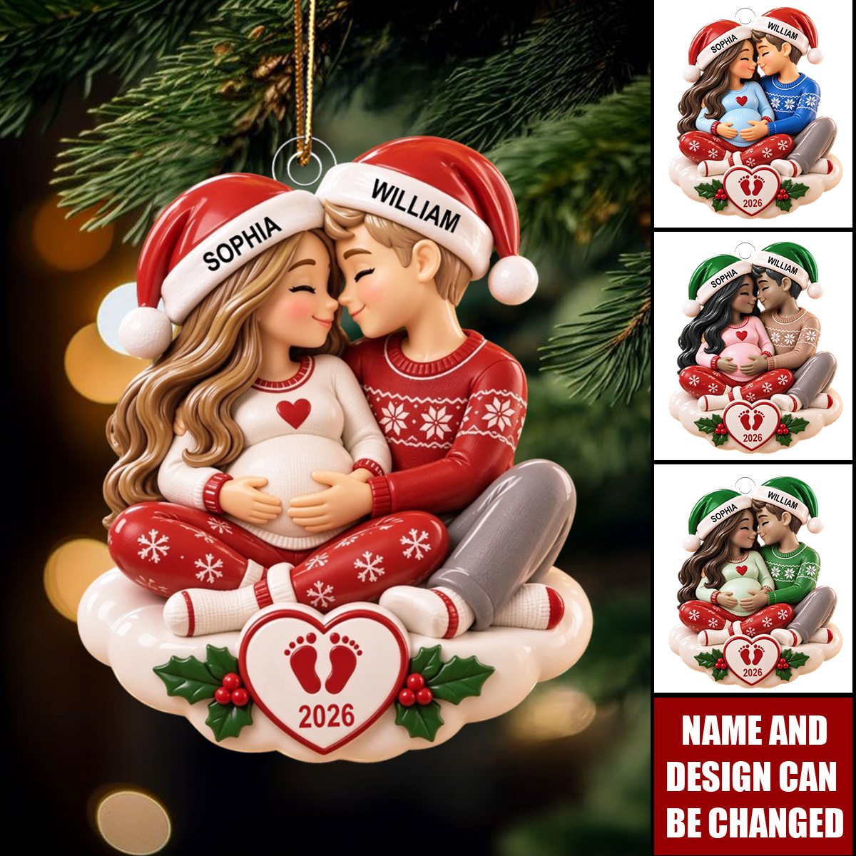 Personalized Pregnancy Christmas Ornaments, Acrylic Decorations With Custom Names