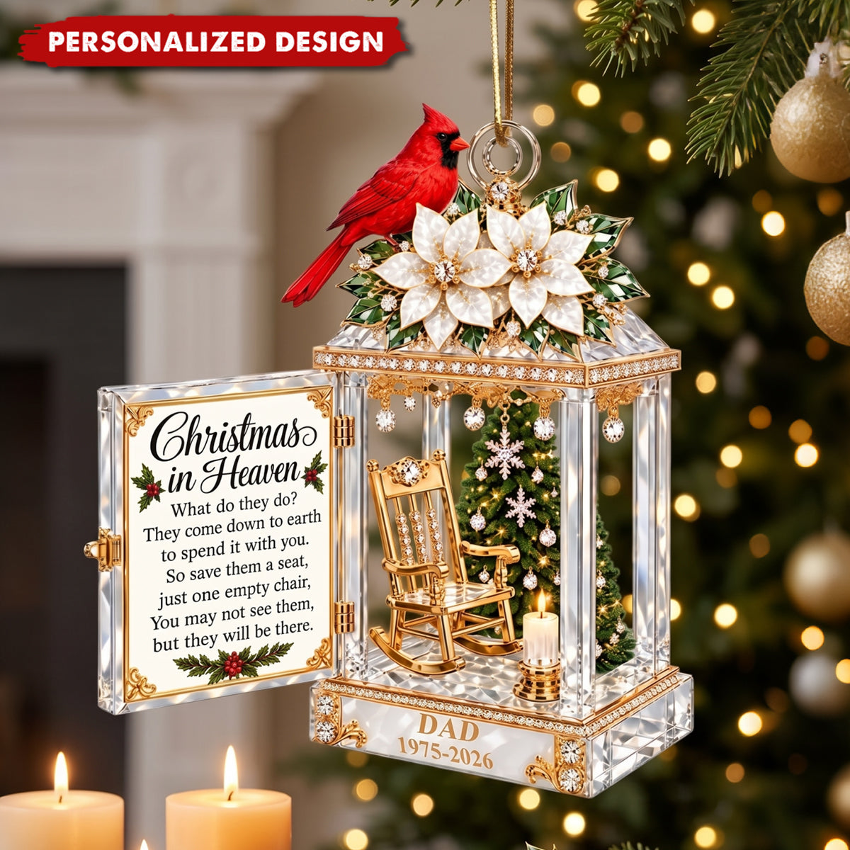 Cardinal Lantern Christmas In Heaven Crystal Effect - Personalized Acrylic Ornament