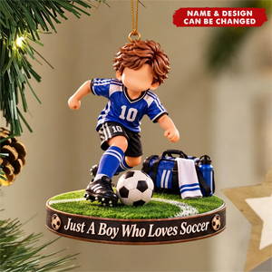 Soccer Boy Acrylic Ornament, Christmas Decorations For Soccer Lovers