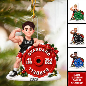 Gym Fitness Workout Weightlifting Body Building Man Woman Barbell - Personalized Acrylic Ornament
