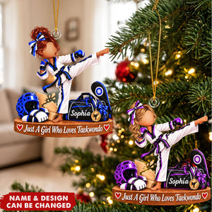 Personalized Taekwondo Girl Ornament, Custom Name Martial Arts Christmas Gift