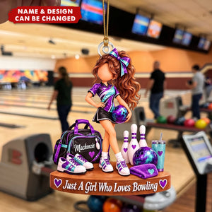 Personalized Bowling Girl Ornament, Custom Name Bowler Christmas Gift