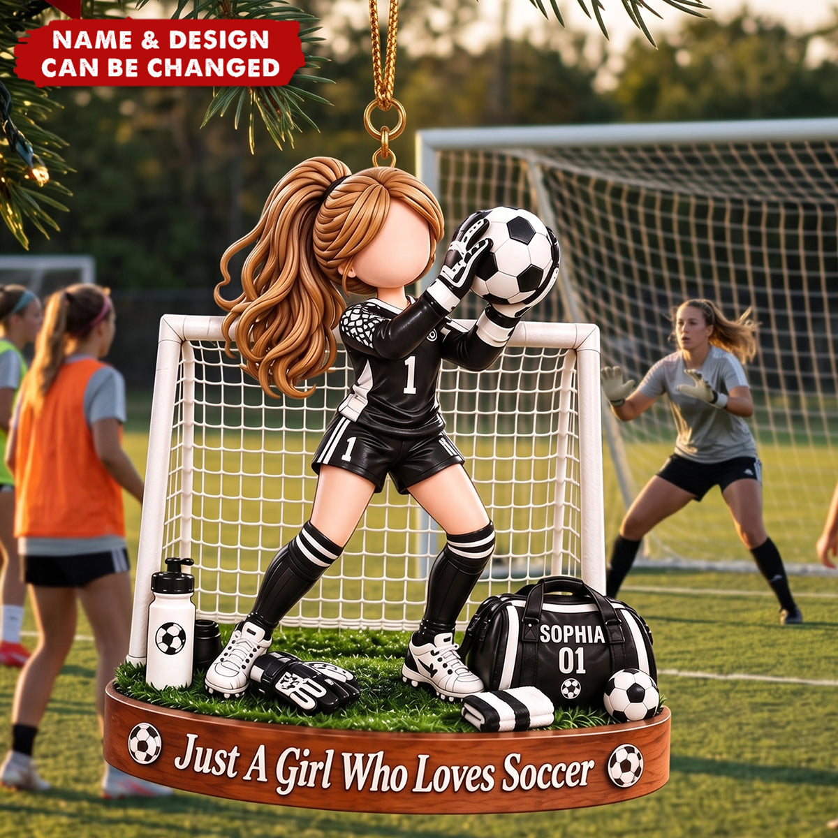 Personalized Soccer Goalie Girl Ornament, Custom Goalkeeper Christmas Ornament