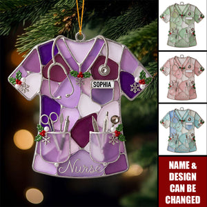 Sea Glass-Style Nurse Scrub Christmas Ornament - Personalized Christmas Gift For Nurse
