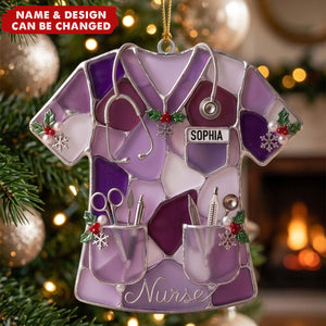 Sea Glass-Style Nurse Scrub Christmas Ornament - Personalized Christmas Gift For Nurse