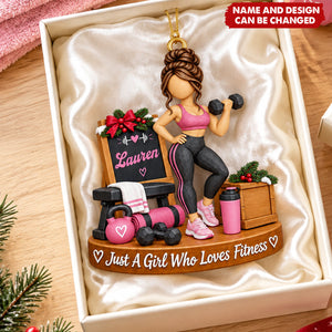 Personalized Fitness Gym Girl Ornament, Just A Girl Who Loves Fitness Acrylic Ornament