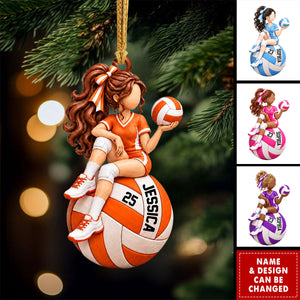 Personalized Volleyball Girl Ornament, Custom Name Christmas Tree Decor