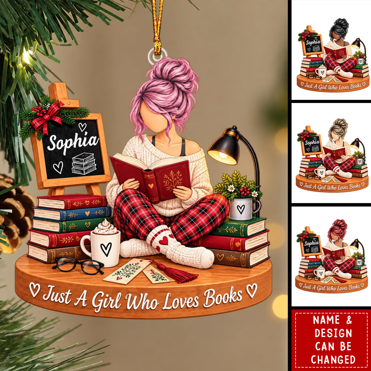 Book Lover Christmas Ornament, Personalized Reader Gift