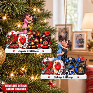 Hero Police Firefighter Nurse Military Couple - Personalized Acrylic Ornament