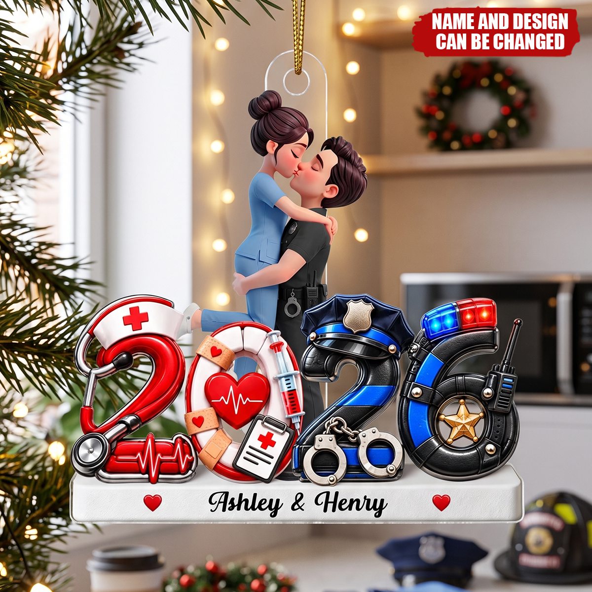 Hero Police Firefighter Nurse Military Couple - Personalized Acrylic Ornament