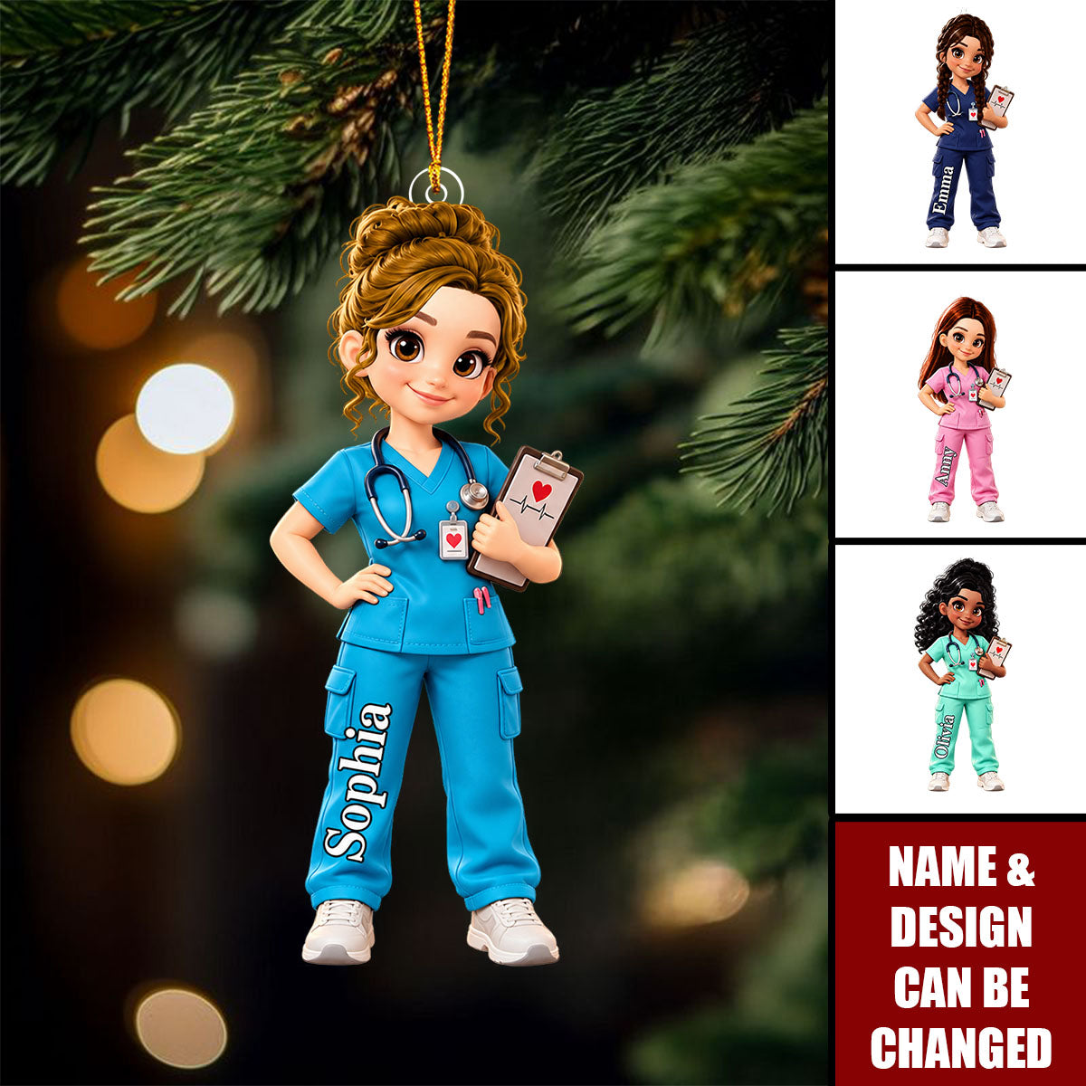 Personalized Nurse Christmas Ornament, Custom Female RN Gift