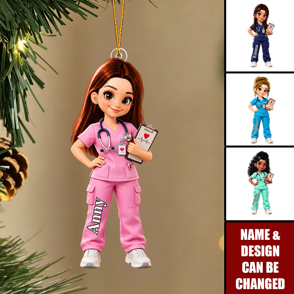 Personalized Nurse Christmas Ornament, Custom Female RN Gift