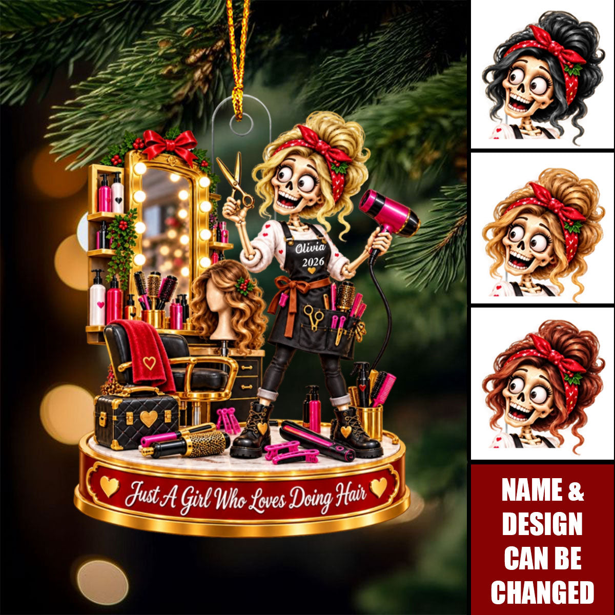Personalized Skeleton Hairstylist Ornament: Custom Hairdresser Apron