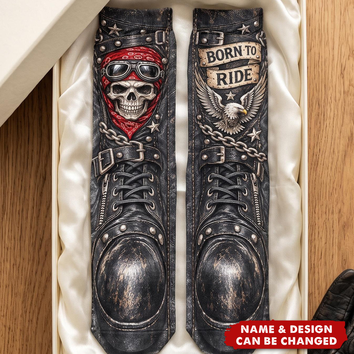 Funny Biker Motorcycle Boot Print Skull Novelty Gag Gifts For Bikers - Personalized Socks
