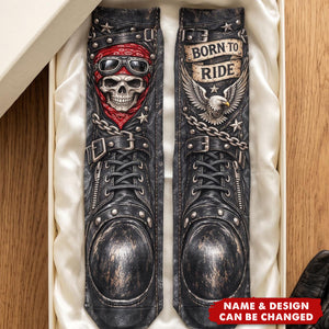 Funny Biker Motorcycle Boot Print Skull Novelty Gag Gifts For Bikers - Personalized Socks
