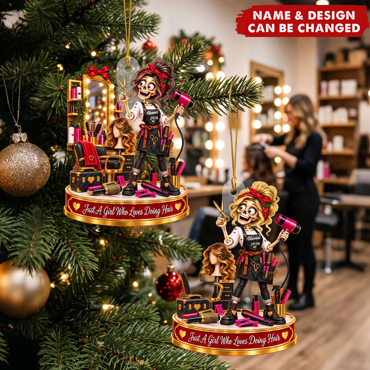 Personalized Skeleton Hairstylist Ornament: Custom Hairdresser Apron