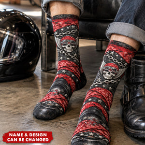 Funny Biker Motorcycle Boot Print Skull Novelty Gag Gifts For Bikers - Personalized Socks