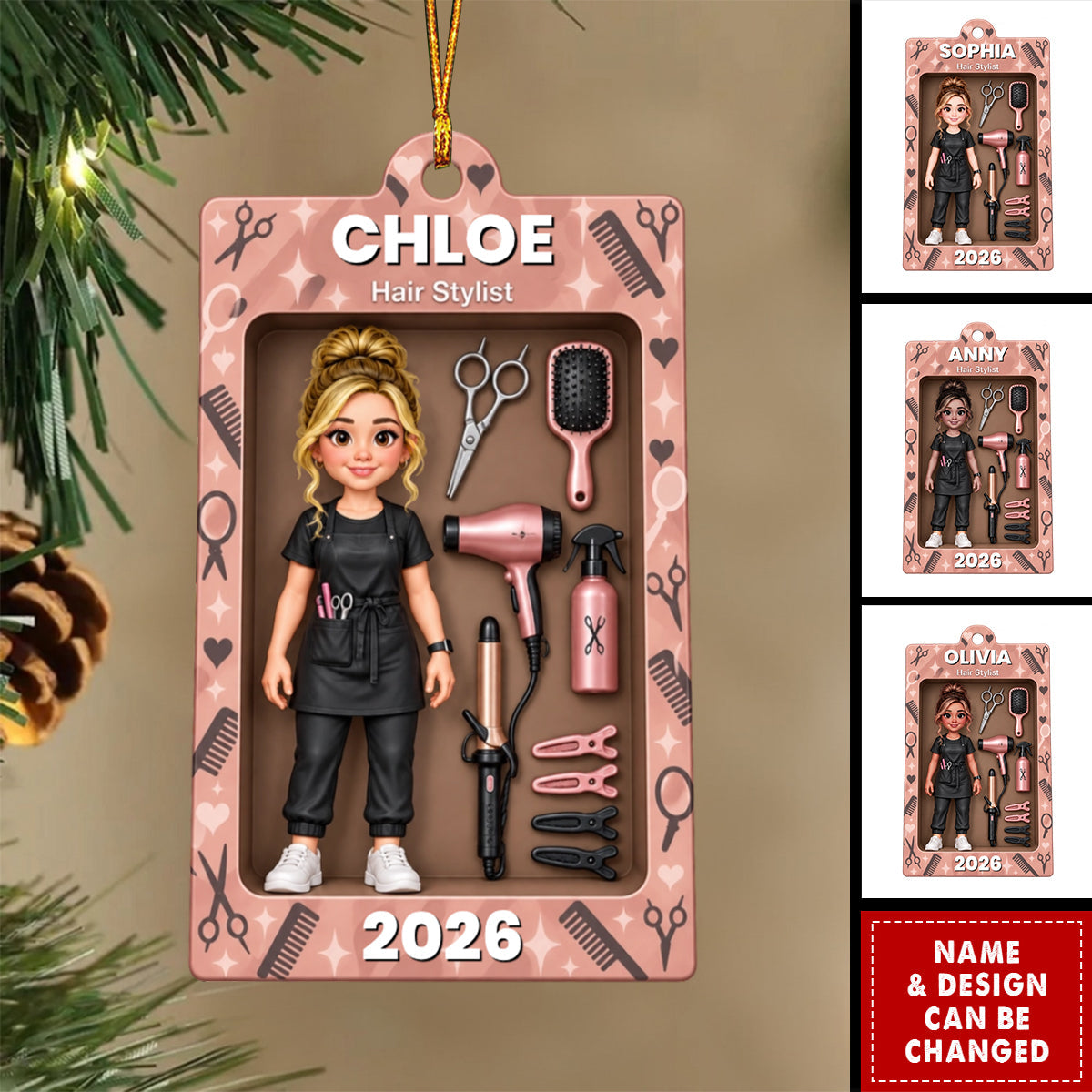 Personalized Hair Stylist Ornament, Custom Name Hairdresser Christmas Gift For Her
