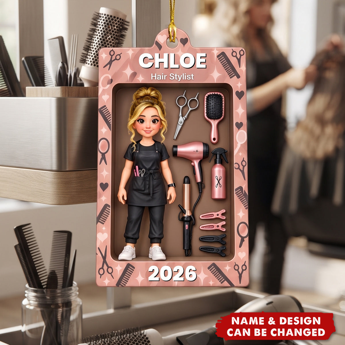 Personalized Hair Stylist Ornament, Custom Name Hairdresser Christmas Gift For Her