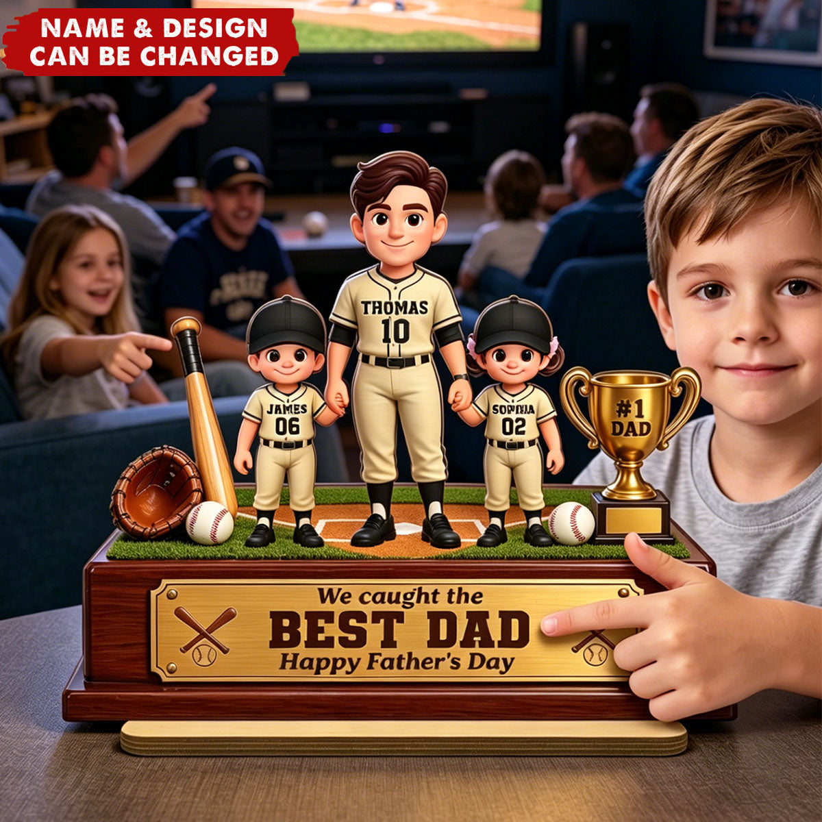 Baseball We Caught The Best Dad - Personalized 2-Layered Wooden Plaque - Father's Day Gift For Dad