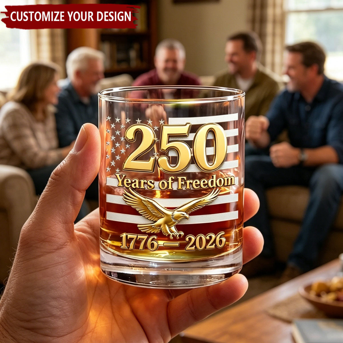 USA 250th Anniversary Daddy's Team Fist Bump - Personalized Whiskey Glass - Father's Day Gift for Dad, Husband