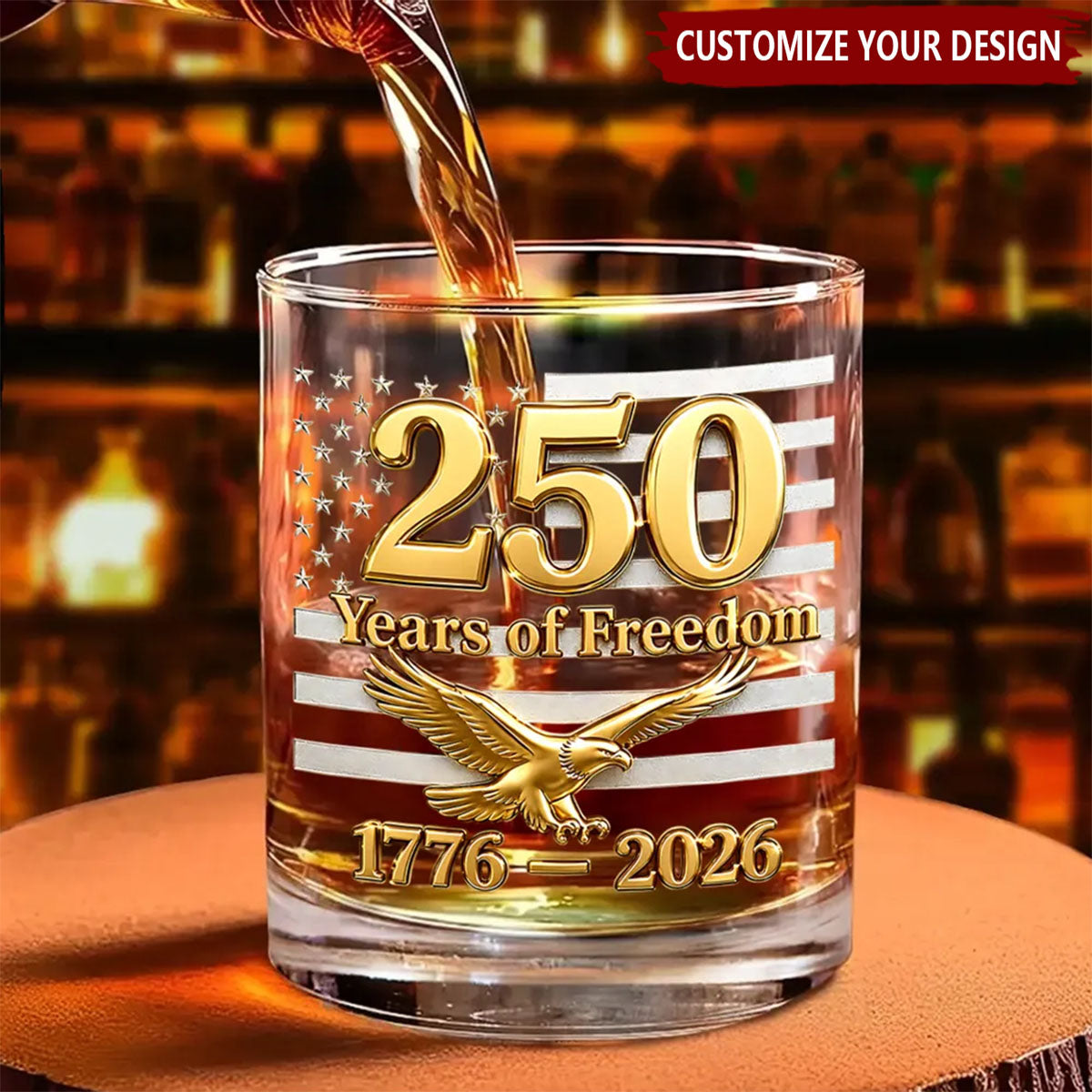 USA 250th Anniversary Daddy's Team Fist Bump - Personalized Whiskey Glass - Father's Day Gift for Dad, Husband