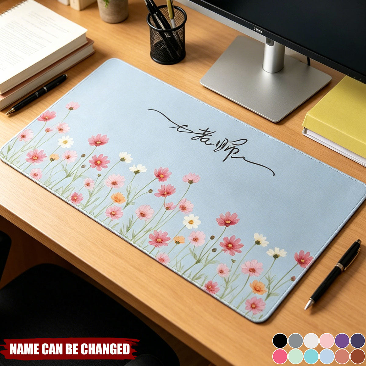 Custom Birth Flower & Name For Her, Coworkers, Friends, Teacher - Personalized Desk Mat