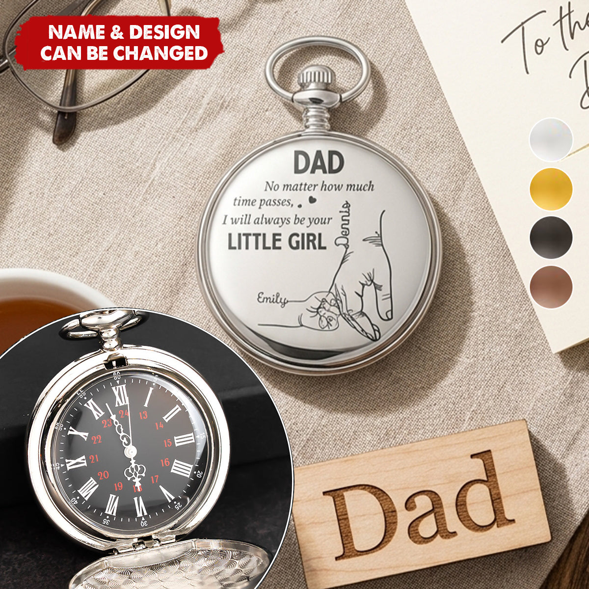 Father's Day Gifts, How Much Time Passes, I Will Always Be Your Little Girl - Personalized Pocket Watch - Gift For Dad
