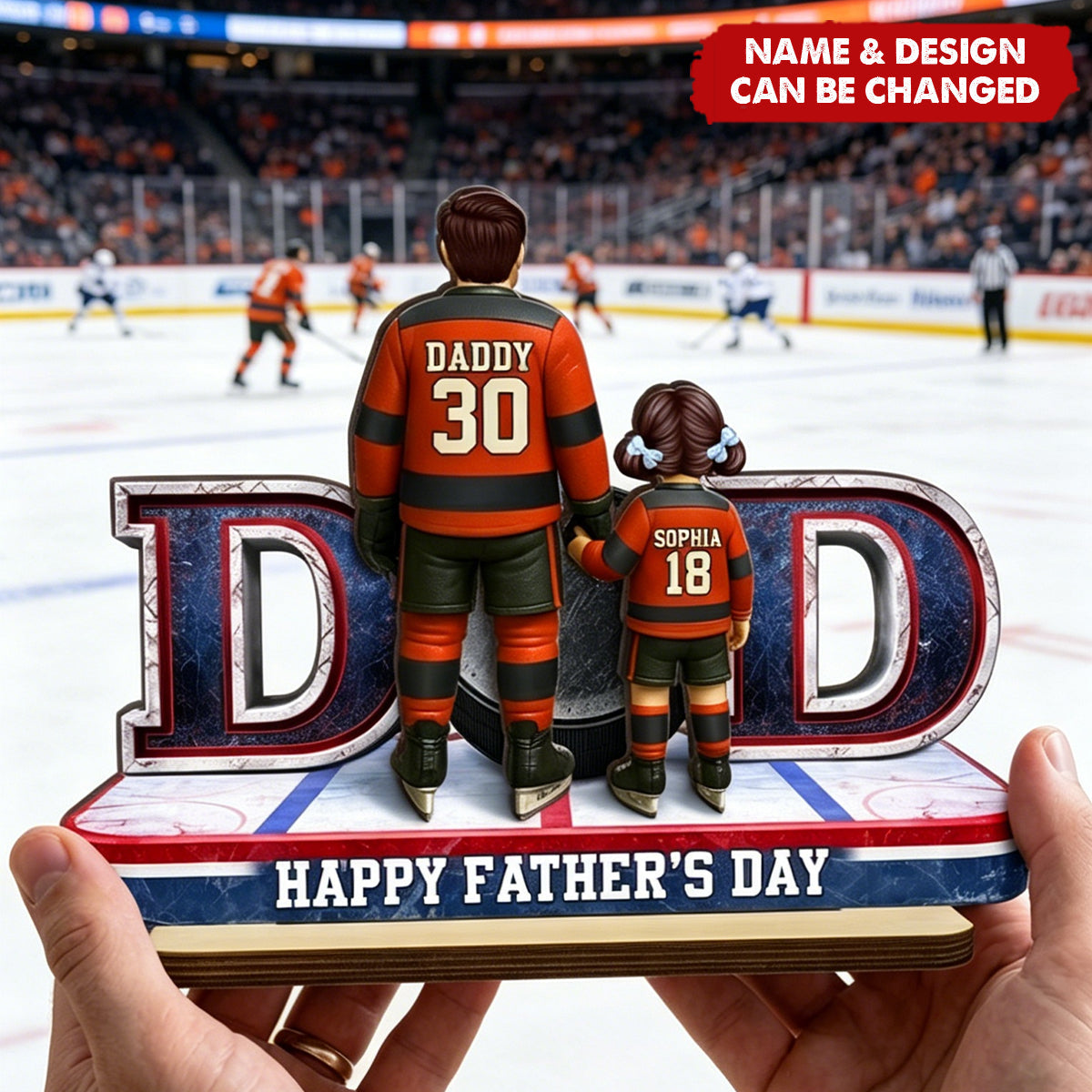 Hockey Dad And Kids Together - Personalized 2-Layered Wooden Plaque - Heartfelt Gift For Hockey Dad, Gift For Husband