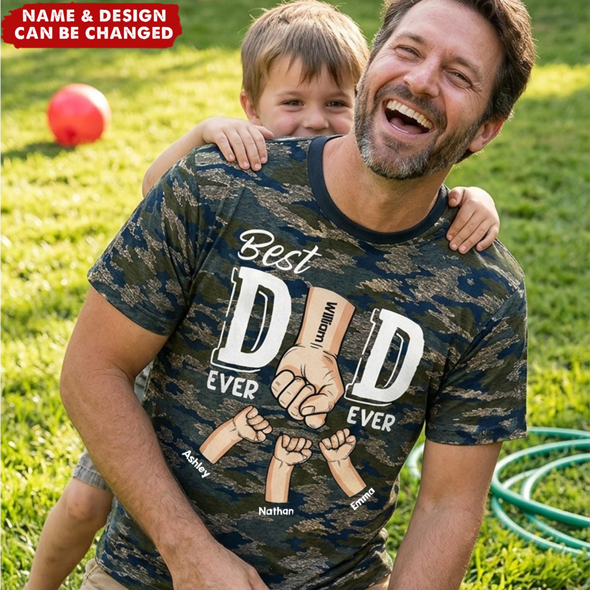 Best Dad Ever Ever Fist Bump Camo Pattern - Personalized Shirt - Father's Day Gift For Husband, Dad