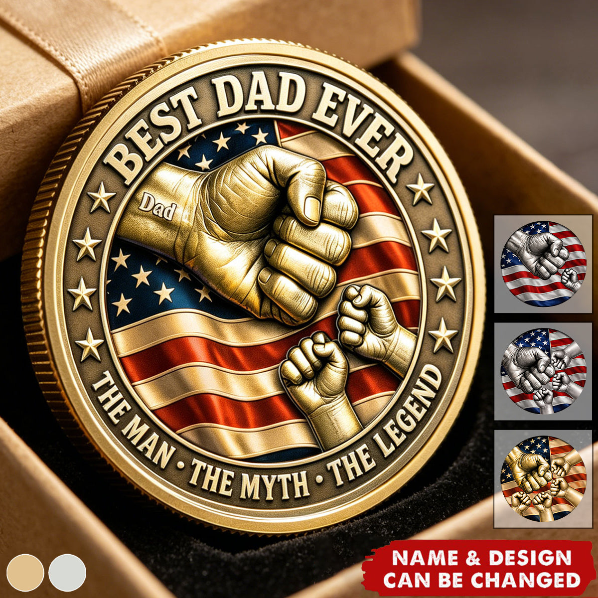 Father's Day Gifts, Best Dad Ever Fist Bumps With Kids' Names - Personalized Coin