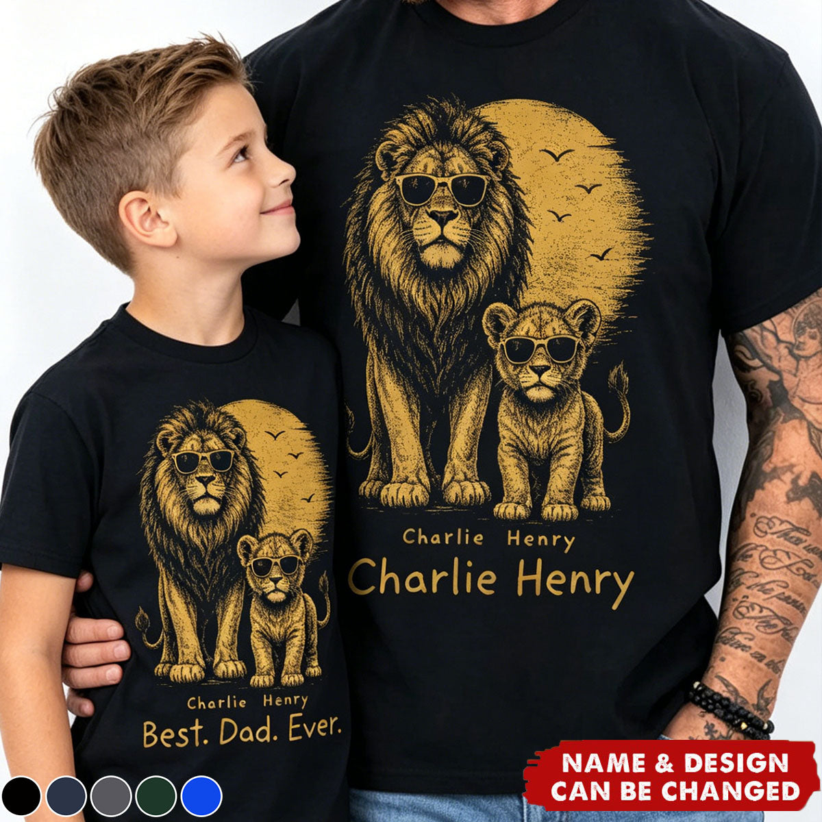 Retro Vintage Lion Dad And Kids Daddy Protector - Personalized Shirt - Cool Father's Day Gift For Dad, Husband