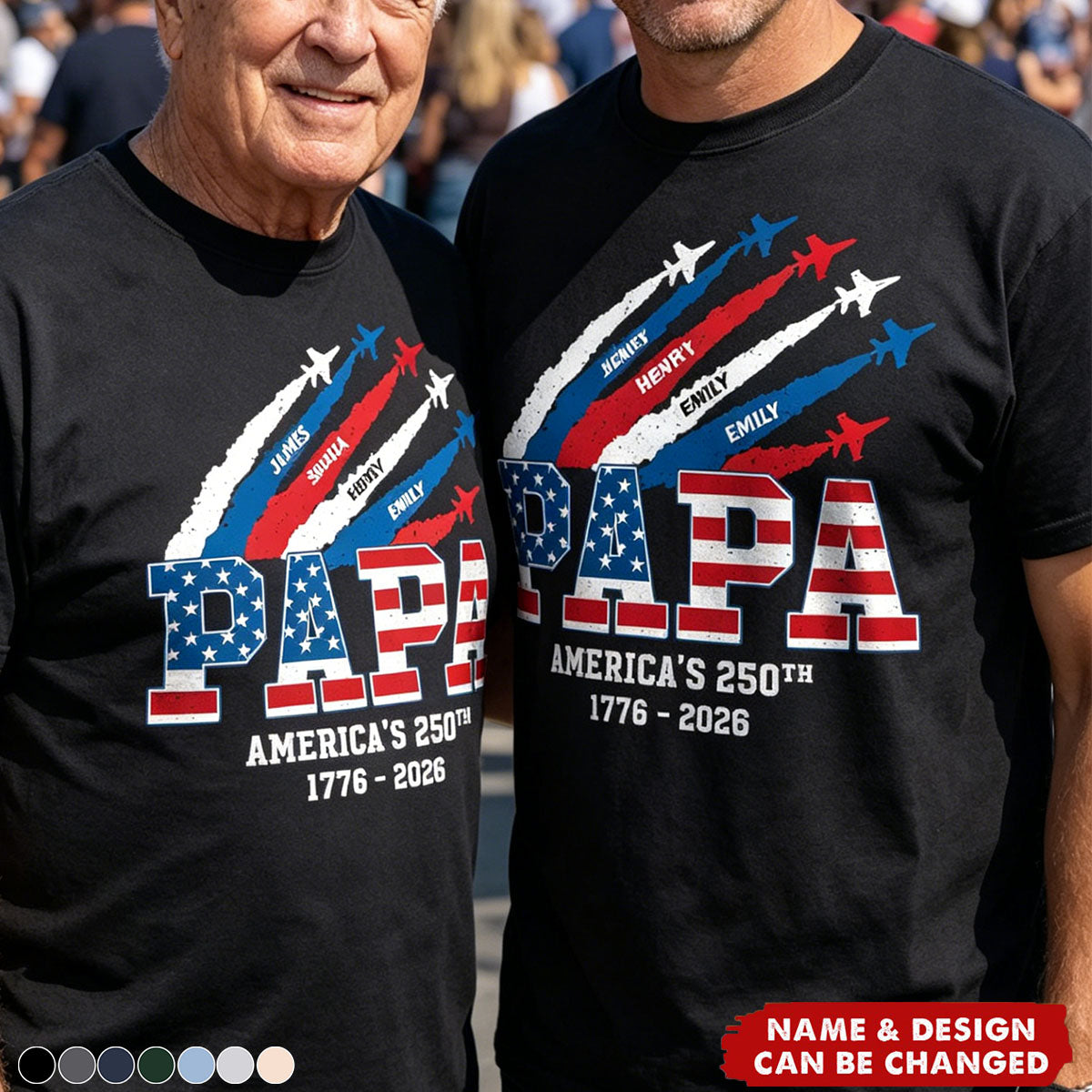 Proud Dad Grandpa Nation Flag American 250th Anniversary - Personalized Shirt - Cool Father's Day Gift For Dad, Grandpa