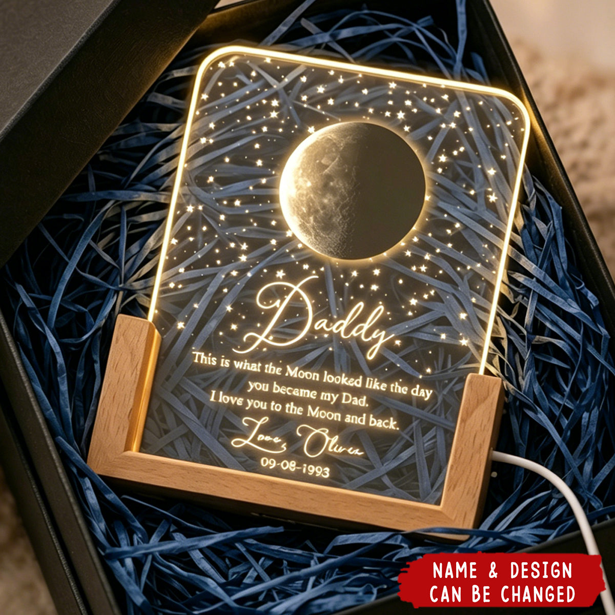 Father's Day Gifts, Custom Moon Phase By Date Gift For Dad Father's Day Keepsake - Personalized Night Light