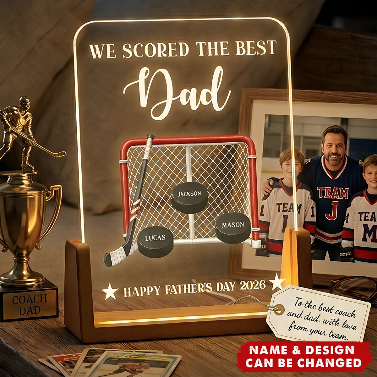 Father's Day Gift For Hockey Dad,We Scored The Best Dad-Daddy Personalized Night Light