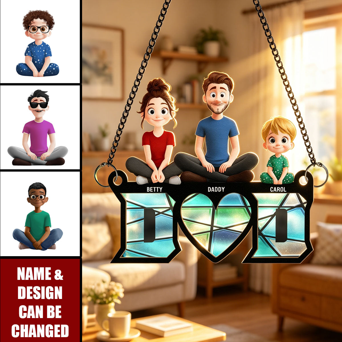 Father's Day Gifts, Dad & His Children Dad Gifts - Personalized Window Hanging Suncatcher Ornament